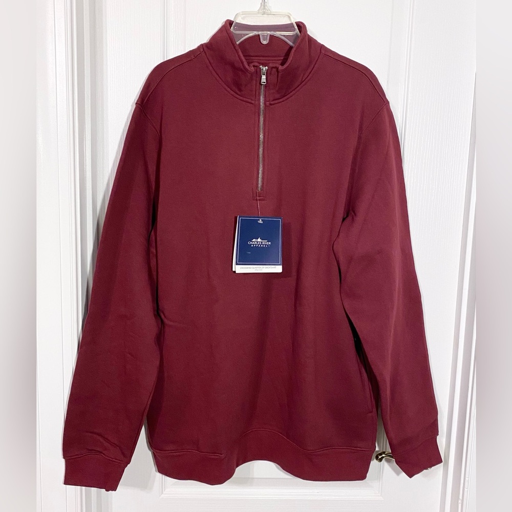 NWT Charles River Apparel Crossword Quarter Zip Sweatshirt Maroon Men’s Large